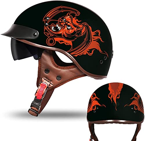 Motorradhelm Motorrad HalfHelm RollerHelm Jet-Helm Brain-Cap,DOT/ECE Zertifiziert Bike Helm Scooter Helm Mofa-Helm Chopper Retro StraßEnreiten Halbschalenhelm Mit Visier