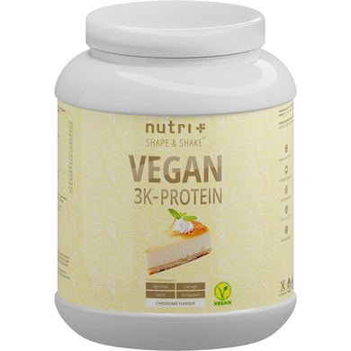 NUTRI-PLUS SHAPE & SHAKE Käsekuchen 1kg Protein Pulver - 83,8% Eiweiß - Veganes Eiweißpulver ohne Laktose - 3k Proteinpulver Vegan Cheesecake - In Deutschland hergestellt