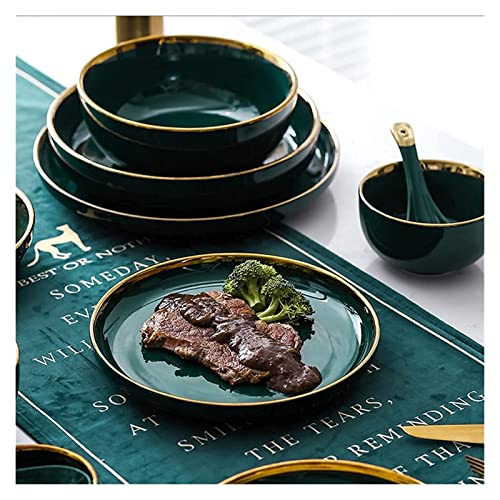 LIFENGFF Speiseteller, grüne Keramik-Gold-Intarsien-Teller, Steak-Teller, Stilgerichte, Dessertteller, Speiseteller, Geschirr-Set, Starter-Dessert-Snack-Teller