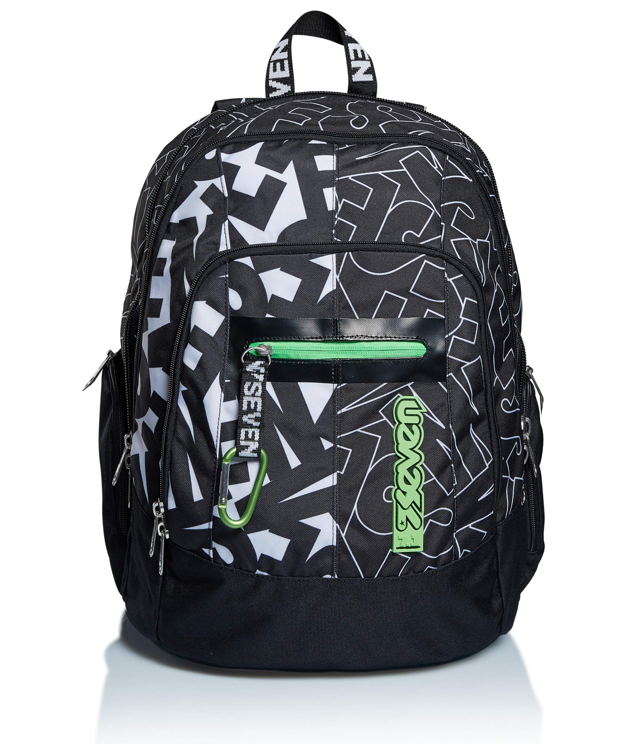 Seven Rucksack, Backpack für Schule, Uni & Freizeit, Geräumige Schultasche für Teenager, Mädchen, Jungen, Gepolsterter Schulranzen; mit Laptopfach -Advanced ALPHA BEAT, schwarz