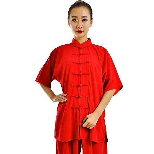 G-LIKE Damen Herren Tai Chi Trainingsanzug – Traditionelle Chinesische Kampfkunst Taiji Kung Fu Qi Gong Wing Chun Shaolin Wushu Frühling Sommer Training Unisex Uniform Kurzärmelig Anzug (Rot, XS)