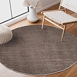 carpet city Teppich Hochflor Wohnzimmer - Super Soft - 160 cm Rund - Taupe, Einfarbig - Micro-Polyester Teppiche Schlafzimmer - Langflor Wohnzimmerteppiche Modern