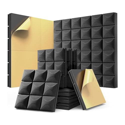 Malloy 12er-Pack Schalldichte Schaumstoffplatten mit Selbstklebung, 12 X 12 X 2 Akustikplatten, Schalldichte Wandpaneele, Einfache Installation, Einfach zu Verwenden, Schwarz