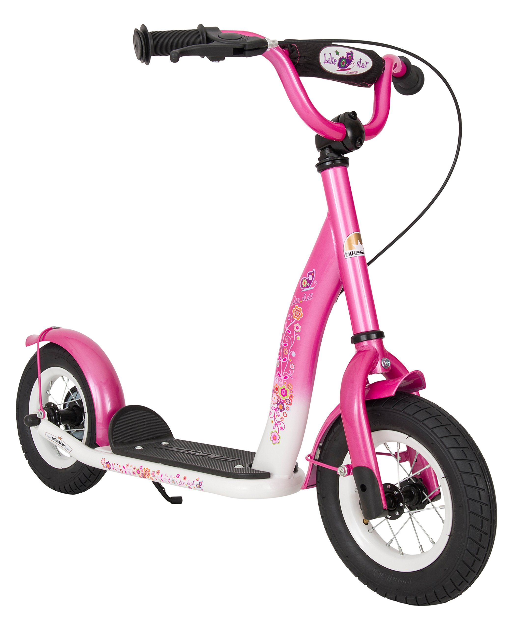 BIKESTAR Roller Kinderroller Tretroller Kickscooter mit Luftreifen für Mädchen ab 4-5 Jahre | 10 Zoll Classic Kinder Scooter | Pink & Weiß | Risikofrei Testen