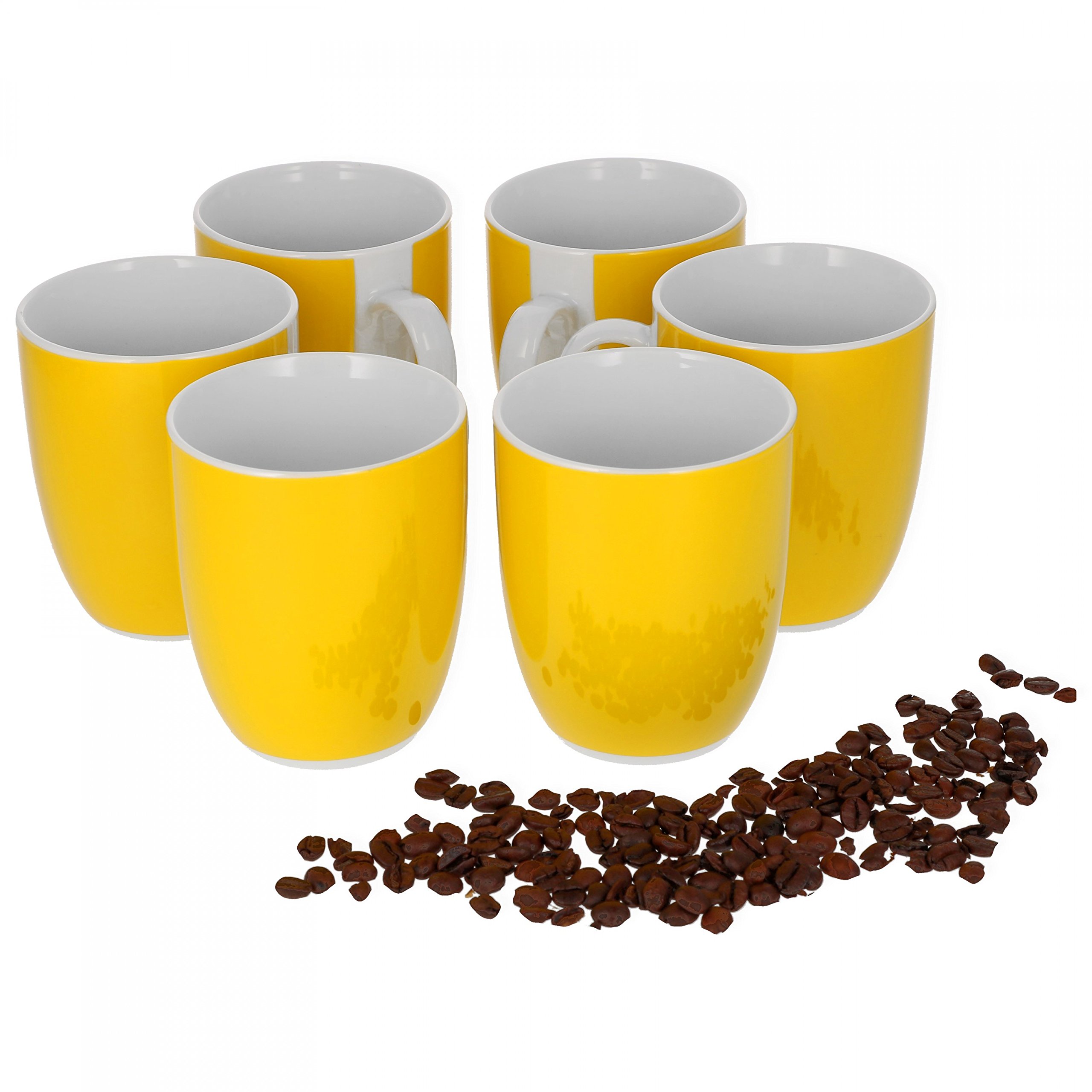 van Well Vario 6er Kaffeetassen-Set - Porzellan-Tasse groß - in fröhlichen Farben - pflegeleichtes Tassen-Set - für Spülmaschine & Mikrowelle geeignet - 300 ml Kaffeebecher Gelb