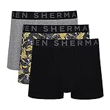 Ben Sherman Herren Men's Boxer Shorts in Black/Pattern/Grey | Soft Touch Cotton Trunks with Elasticated Waistband Boxershorts, M
