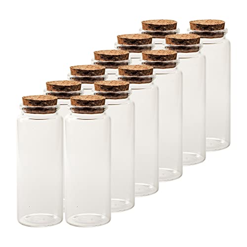 12 x Glasflaschen im Landhausstil mit Korken H 12 cm Glasvasen - Dekoflaschen - Glasfläschchen - Deko Flaschen Vintage - Kleine Deko Vasen (12 x Gläser)