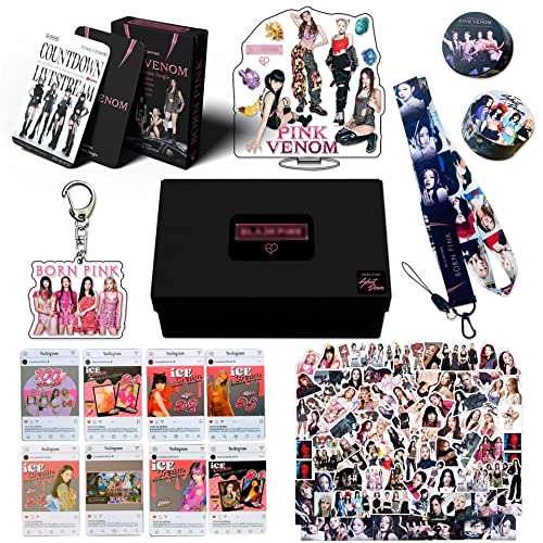 162 Stück/8 Set Blackpink Born Pink Themen, Geschenkbox, Geschenkbox, Sammlerstück, Acrylständer, Fotokarte, Klebeband, Schlüsselanhänger, Lanyard, Aufkleber für Fans