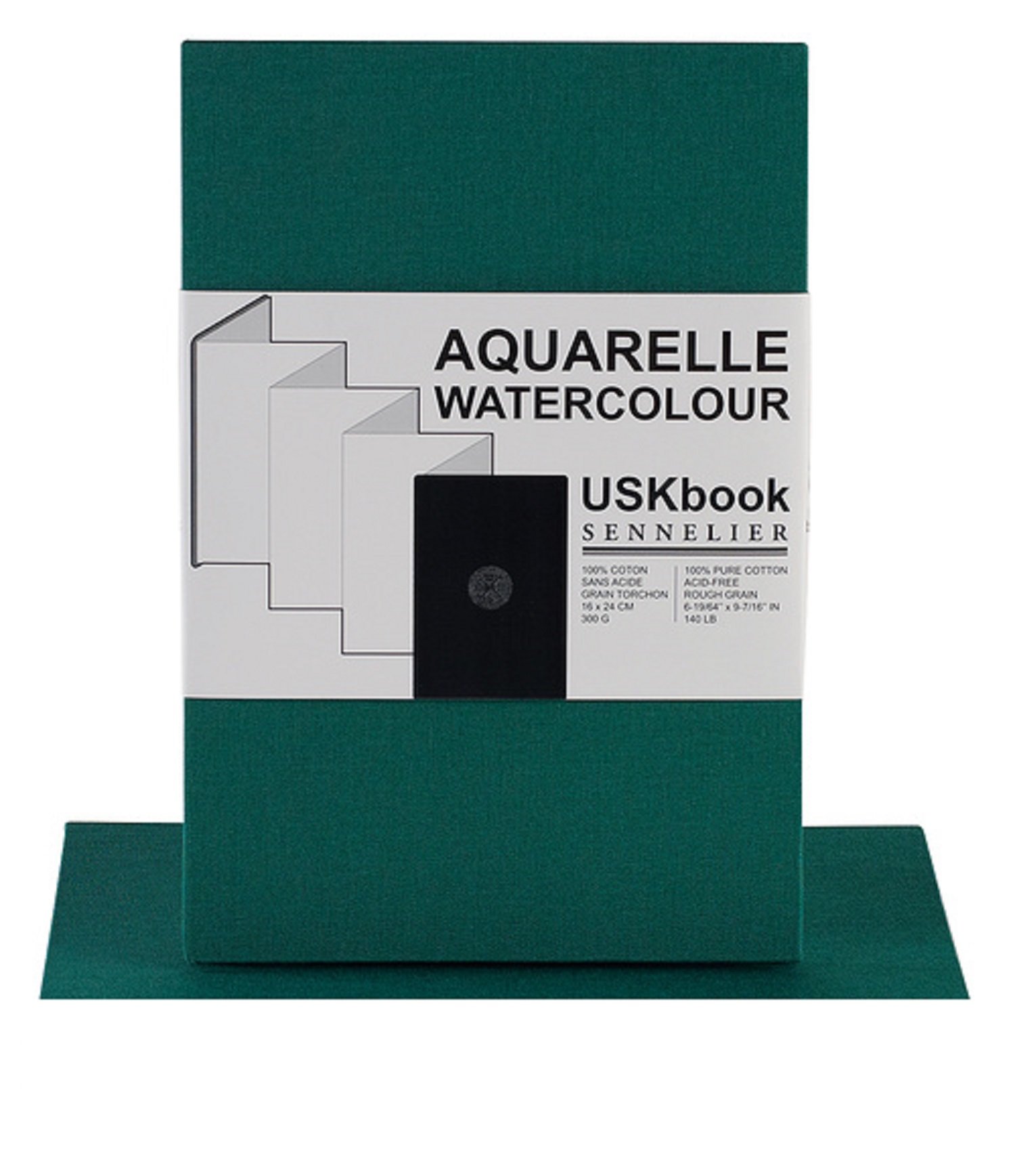 Sennelier USKbook - Aquarellbuch Hardcover Ziehharmonika - grünes Leineneinband - grobe Körnung - 300 GSM - 16 x 24 cm