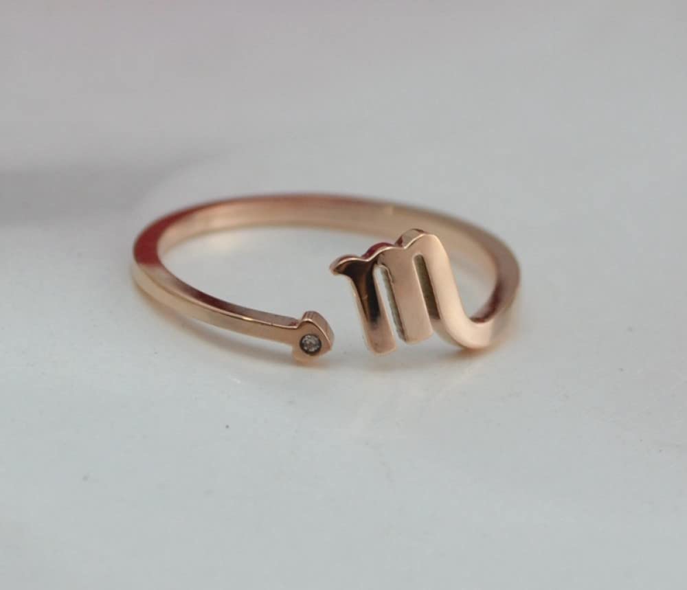 QWKLNRA Sternzeichen Ring,12 Konstellationen Sternzeichen Fingerringe Skorpion Rose Gold Farbe 316 Titanstahl Verstellbare Größe Damenringe