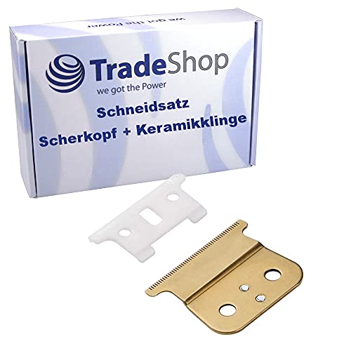 Trade-Shop Schneidsatz Schermesser/Scherkopf + Keramikklinge für Andis T-Outliner T-Blade-Trimmer 04710 Haartrimmer / Metall Keramik Gold Weiß