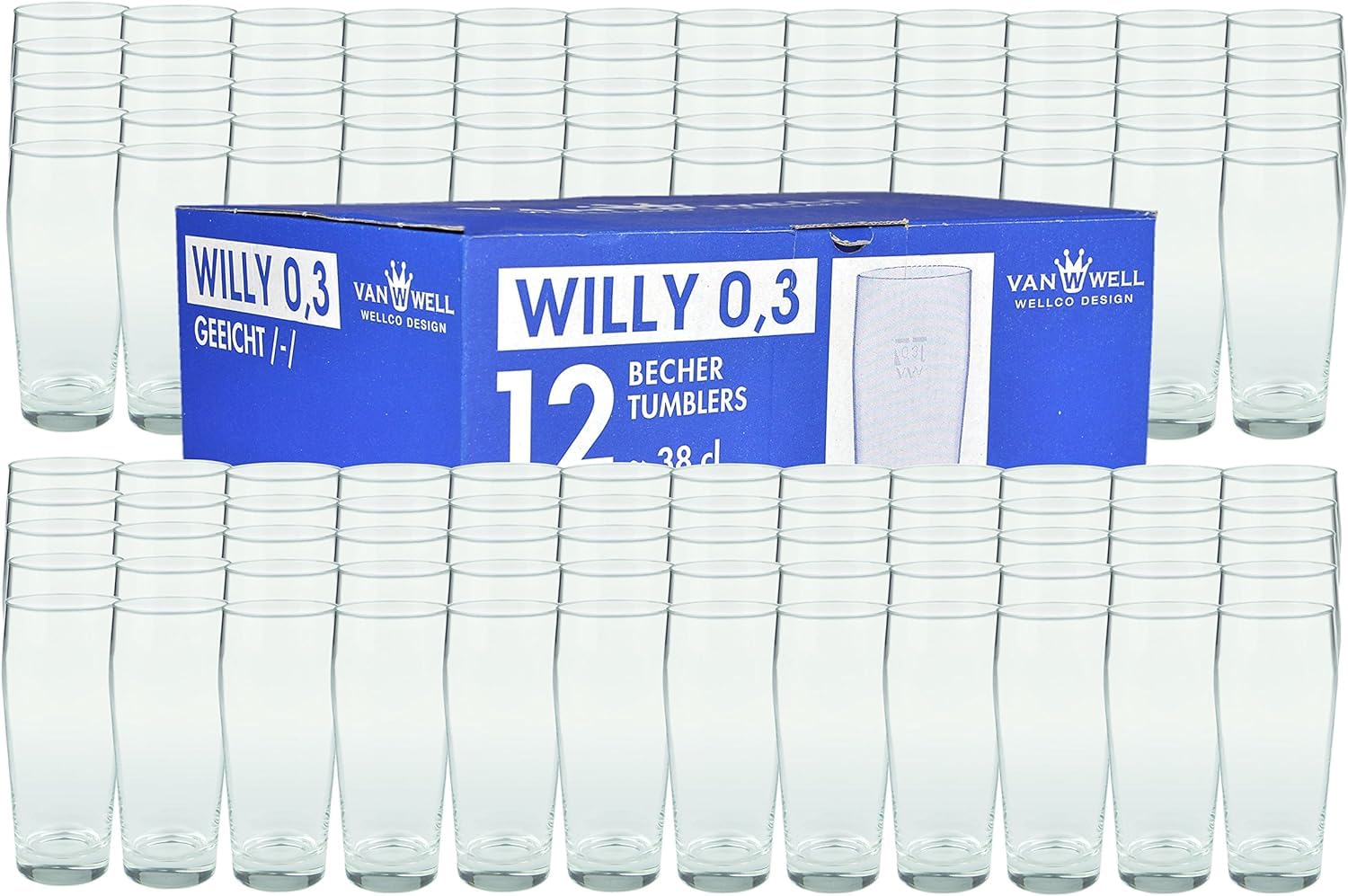 Van Well Willibecher 0,3l 120 Stk - Premium Biergläser 0,3 Liter - Robustes Bierglas, Spülmaschinengeeignet, Geeicht - Pint Gläser in Gastronomiequalität - Trinkglas 300 ml für Gastronmie und Zuhause