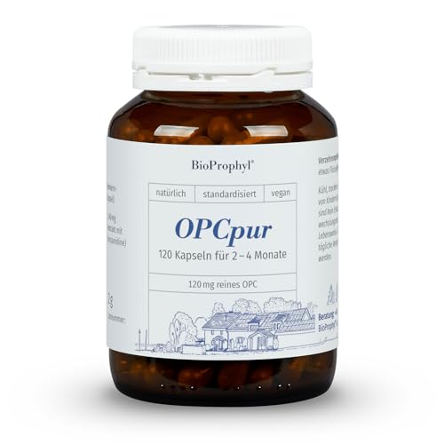 BioProphyl® OPCpur mit 120 mg reinem OPC ohne Vitamin C aus der Acerolakirsche - 300 mg Traubenkernextrakt aus französischen Trauben - 120 pflanzliche Kapseln
