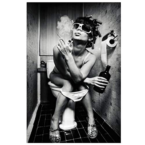 HONGC Gedruckt auf Leinwand Mädchen Toilette Rauchen und Trinken Leinwand Malerei Pub Bar Toilette Wandkunst Poster und Drucke Bild für Badezimmer Dekor 60x80cm / 23,6"x 31,4" Kein Rahmen