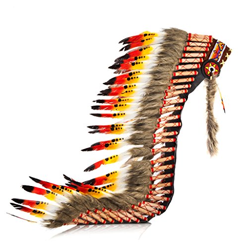 Pink Pineapple Traditioneller Indianer Inspirierter Kopfschmuck handgefertigt im traditionellen Stil Nordamerikanischer Indianer - Lang - Orange, Rot und Schwarz