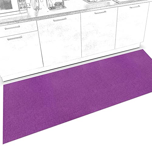 ANRO Küchenläufer Küchenteppich rutschfest Teppich Läufer Teppich Küche Läufer Flur Küchenmatte Flurläufer Textiloptik Uni Violett Abwaschbar 200 x 67cm