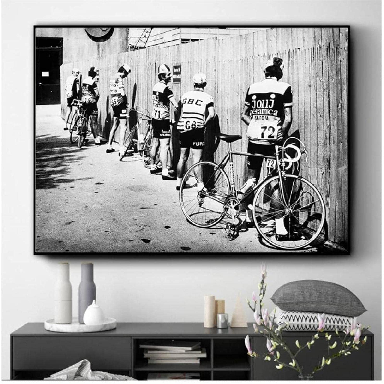 LangGe Wandbild 50x60cm Rahmenlose Retro Fahrrad Foto Leinwand Poster Schwarz-weiß Badezimmer Dekoration Herren Rennrad Wandkunst Bild