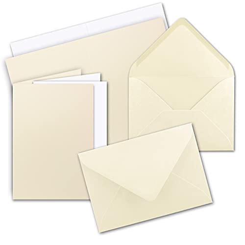 75 x Faltkarten-Set DIN A5 - Vanille inkl. Umschlägen DIN C5 und passenden Einlegeblättern in Weiß - blanko Klappkarten 14,8 x 21 cm