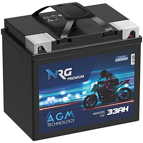 NRG Premium Y60-N30L-A AGM Motorradbatterie 33Ah 12V 440A/EN Batterie 53030 auslaufsicher wartungsfrei ersetzt 28Ah 30Ah 32Ah