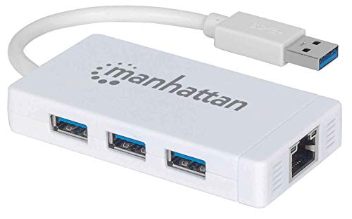 Manhattan 507578 3-Port USB 3.0 Hub mit Gigabit Ethernet Adapter weiß