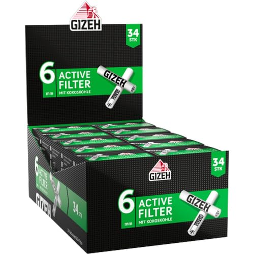 Gizeh Active Filter mit Aktivkohle, Slim-Format 6 mm Durchmesser, 34 Stück pro Packung 3 Displays (30 Packungen)