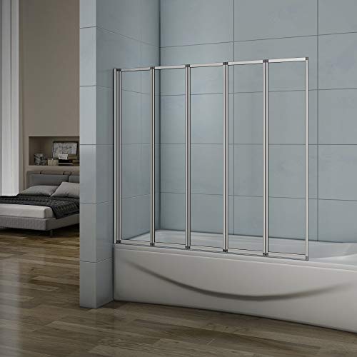 120x140cm Badewannenaufsatz Duschabtrennung 5-teilig Badewannenfaltwand Duschwand für Badewanne Faltbar ESG Sicherheitsglas