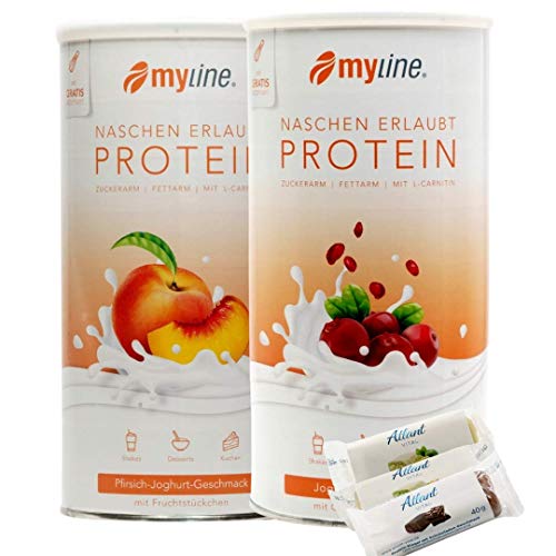 Myline Doppelpack Protein Eiweißshake + 3 Proteinriegel (Pfirsich-Cranberry)