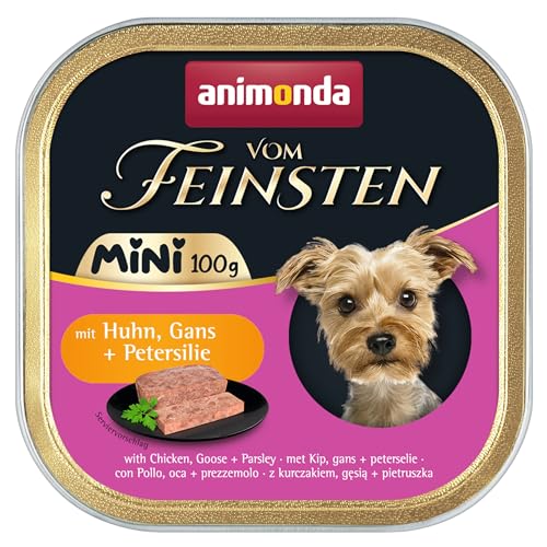 animonda Vom Feinsten Adult Mini - Leckeres Nassfutter für Hunde - Gut für kleine Rassen geeignet - mit Huhn, Gans + Petersilie - 32 x 100 g