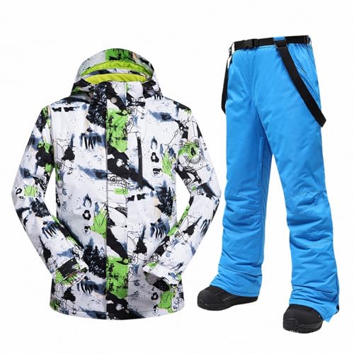 MAOTN Wind- und kältebeständiger Ski-Outfit-Anzug für Herren mit Abnehmbarer winddichter Kapuze, wasserdichtes, warmes und atmungsaktives Snowboard-Jackenset für Winter Freien,Style4,XL