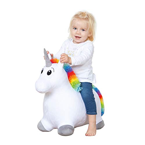 John 55680718 59042 Hop Hüpftier Einhorn mit Plüschüberzug, weiß, Plüsch