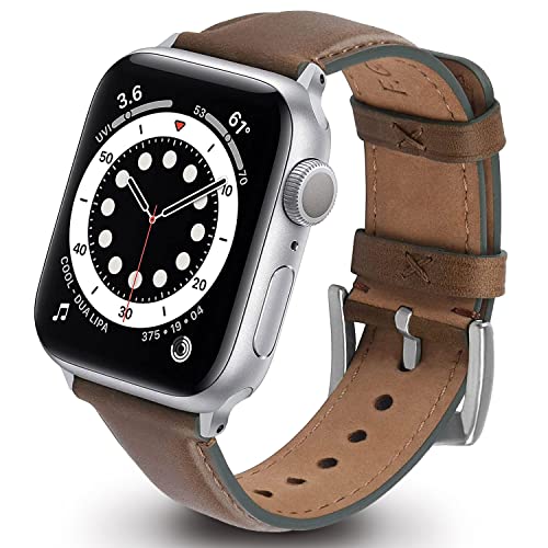 GerbGorb Apple Watch Armband Leder Kompatibel mit Apple Watch Armband 41mm 40mm 38mm Leder Ersatzarmband mit iWatch Serie SE SE2 8 7 6 5 4 3 2 1 Business Damen Herren Dunkelbraun/Silberne Schnalle