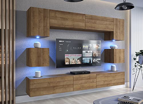 Furnitech Modernes TV Möbel mit LED Beleuchtung Schrank Wohnschrank Wohnzimmer Schrankwand Wohnwand Mediawand Nowara 1C (LED RGB (16 Farben), AN1-17DZ-M4 1C)