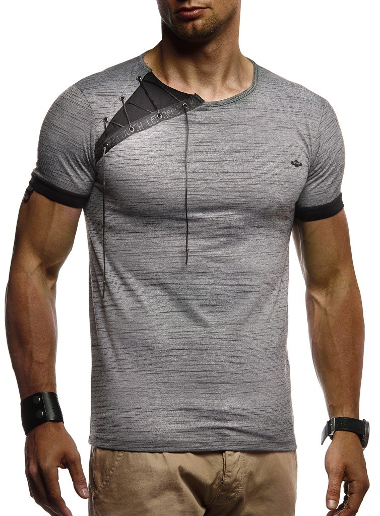 Leif Nelson T-Shirt Herren Sommer Rundhals-Ausschnitt (Grau, Größe XXL), Regular Fit Herren-T-Shirt Baumwolle, Basic Männer T-Shirt Kurzarm