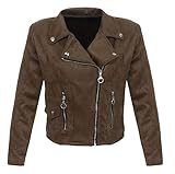 Malito Damen Jacke | Velours Jacke | Biker Jacke mit Reißverschluss | Faux Leather - leichte Jacke 19617 (Oliv, XL)