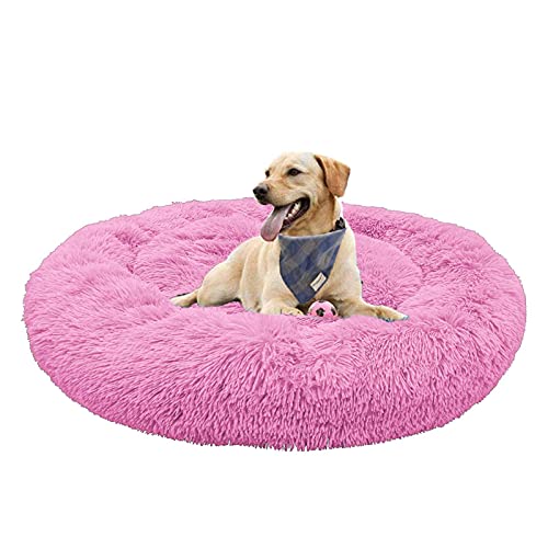 Waigg Kii Plüsch-Donut-Hundebett, weiches Haustierbett, Hundebett, Kissen, rundes großes Hundebett XL, Haustierbett für große, mittelgroße und kleine Hunde und Katzen (100 x 100 cm, rosa)