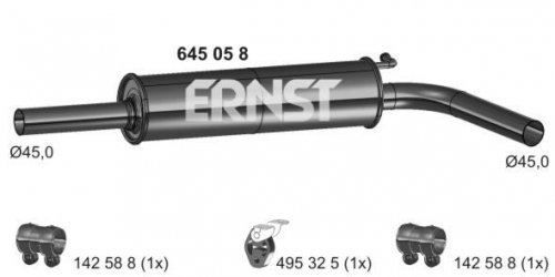 Mittelschalldämpfer Auspuff Mitteltopf original ERNST (645058) Länge: 880mm