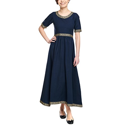 Elbenwald Mittelalter Damen Kleid Ennlin Kurzarm mit Schnürung Baumwolle blau - XL