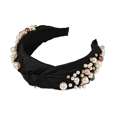 Damen Perlen-Haarband, breites Stirnband, Damen-Haar-Turban, Haar-Accessoires (Color : D, Size : Universal size)
