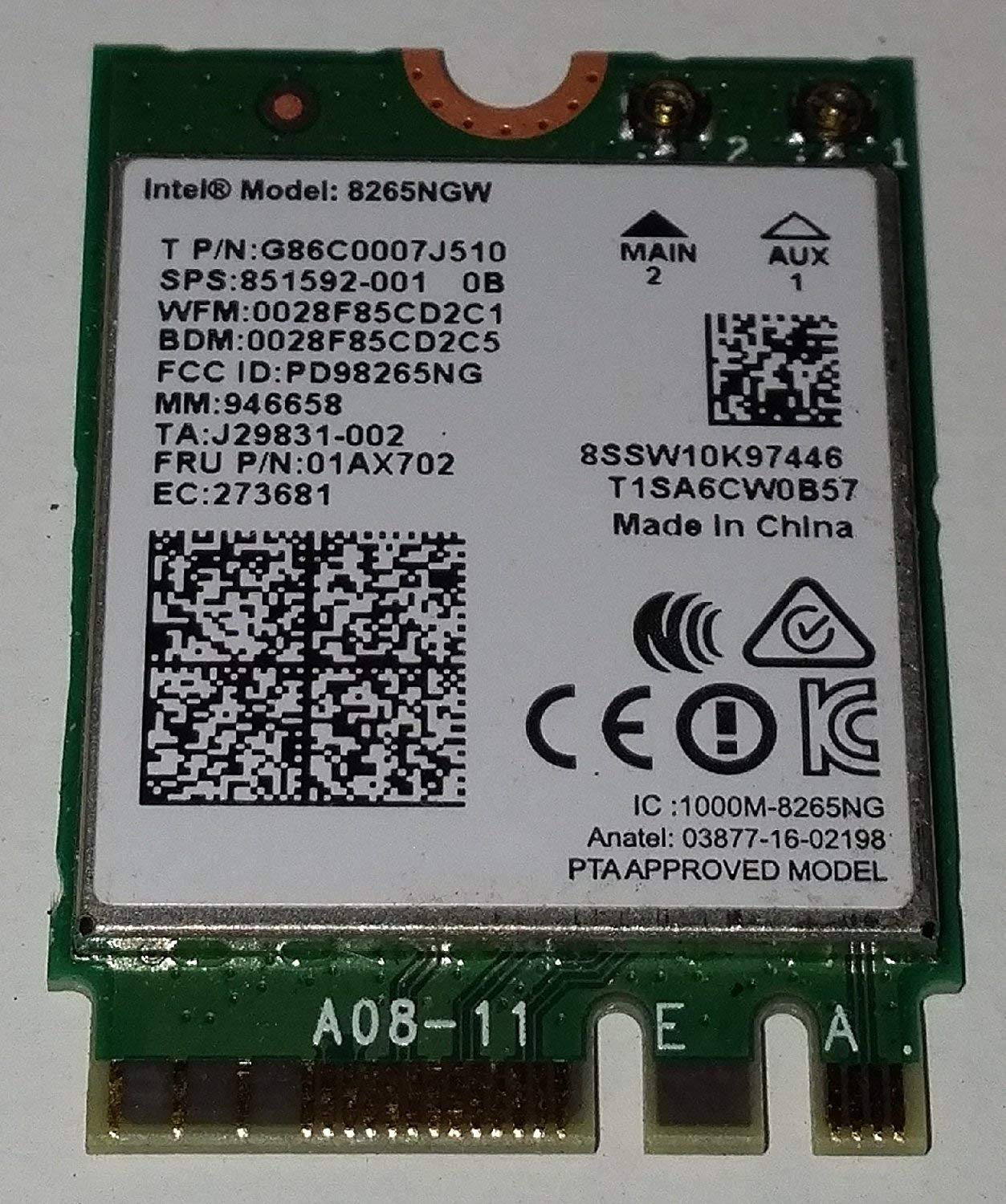Intel AC 8265 interner WLAN / Bluetooth Adapter, 867 Mbit/s, Netzwerkzubehör, kabellos, M.2, (IEEE 802.11a, IEEE 802.11ac, IEEE 802.11b, IEEE 802.11d, IEEE 802.11e, IEEE 802.11g, IEEE 802.11h)