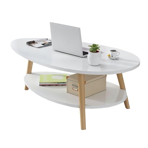 GJ Moderner, freizeitlicher, minimalistischer doppelschichtiger Couchtisch, Wohnzimmer-Sofa-Beistelltisch, Kleiner ovaler Economy-Tisch/Esstisch (Color : A)