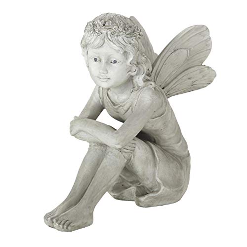 Unbekannt XL Gartenelfe Fee Fairy Elfe sitzend H37cm grau Kunstharz