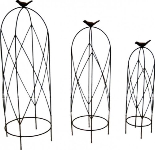 KUHEIGA 3er - Set Rankgerüst Schmiedeeisen Rankhilfe Obelisk für Topf H: 53cm Eisen