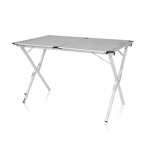 Campart TA-0413 – Roll-Up-Aluminium-Tisch Louisiana – 110 x 70 x 70 cm – inklusive Aufbewahrungstasche – Silber