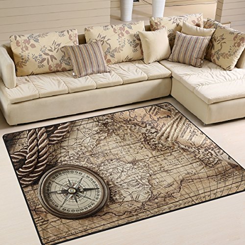 Use7 Teppich, Motiv alte Weltkarte, für Wohnzimmer, Schlafzimmer, Textil, Mehrfarbig, 160cm x 122cm(5.3 x 4 feet)