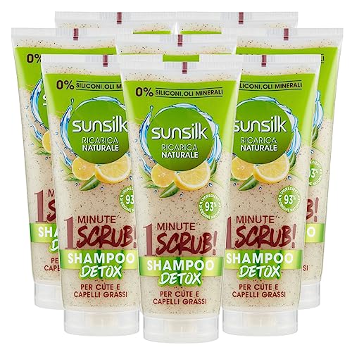 Sunsilk Shampoo Scrub Detox Natürliche Nachfüllung für Haut und fettiges Haar mit grünem Tee und Zitrone Inhaltsstoffe natürlicher Herkunft ohne Silikone – 8 Flaschen à 200 ml