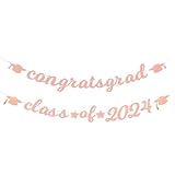 Banner mit Aufschrift "Congrats Grade Class of 5,130.0 cm – Hängendes Glitzer-Abschlussbanner mit Kappe, Girlande, Wimpelkette für Fotohintergrund, College-Schulabschluss, Partyzubehör für