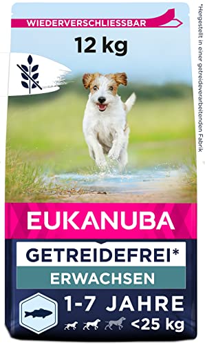 Eukanuba Hundefutter getreidefrei mit Fisch für kleine und mittelgroße Rassen - Trockenfutter für ausgewachsene Hunde, 12 kg