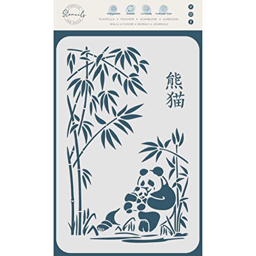 Panda Schablone, 21,5 x 35,5 cm (L) – Traditionelles chinesisches Zeichen Panda Mutter und Baby mit Bambus Schablonen für Malvorlage