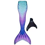 Fin Fun Mermaid Tail, Verstärkte Tips, MIT Monofin INKLUSIVE, Watercolor Waves, Größe Erwachsene XS