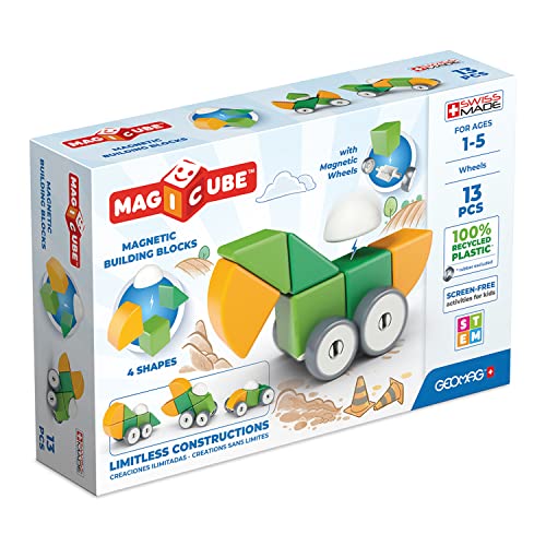 Geomag - Magicube 1+ Formen - Magnetische Blöcke für Kinder - 4 Farben und Formen - 13 Würfel - 1-5 Jahre - 100 % Recyceltes Plastik